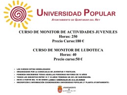 CURSOS: MONITOR ACTIVIDADES JUVENILES Y MONITOR LUDOTECA – UNIVERSIDAD POPULAR
